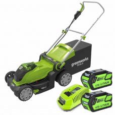 Greenworks 40V G-MAX аккумуляторная газонокосилка, 40 см, c двумя аккумуляторами 2 Ah и зарядным устройством