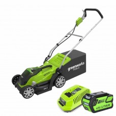 Greenworks 40V G-MAX аккумуляторная газонокосилка, 35 см, с аккумулятором 4 Ah и зарядным устройством