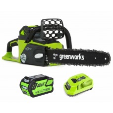 GreenWorks 40V G-MAX аккумуляторная бесщеточная цепная пила, 40 см, с аккумуляторoм 6 Ah и зарядным устройством