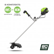 Greenworks 80V Pro аккумуляторный бесщеточный триммер, 40 см с велосипедной рукояткой, с аккумулятором 2 Ah и зарядным устройством